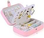 Styxon Women Double Layer Leather Jewelry Organizer for Necklace Earrings Ring Watch Bracelet Storage Box (Pink & White)