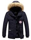 moxishop Mens Winter Coats Fur Hooded Outwear Casual Outdoor Thicken Warm Winter Clothes Jacket Windproof Windbreaker Parka Detachable Hoode 5colour UK XS-4XL (Navy Blue,L)