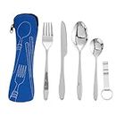 Bramble - 5 Pcs Premium Stainless Steel Portable Cutlery Set with Case - Blue