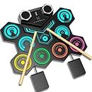 Portable Electric Drum Kit, CNAPXAIA Foldable Kids Drum Pad with Build-in Stereo Speakers, Foot Pedals, Drum Sticks, 9 Pads Silicone Electronic Drum Set for Kids Adult Beginner