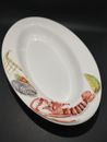 Pier 1 Oval Seafood Serving Bowl Hand Painted Shellfish and lime on one edge 12"