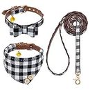 EXPAWLORER Dog Collar and Leash Set - Classic Plaid Dog Bow Tie and Dog Bandana Collar with Bell, Dog Leash Tangle Free, Adjustable Collars for Small Dogs Cats Puppies, Holiday Ideal Gift, XS