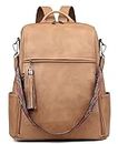 FADEON Womens Backpack Purse Large Designer PU Leather Laptop Backpacks, Ladies Computer Shoulder Bags, Retro Camel Brown Style, Large (15.5-in Height), Laptop Computer Backpacks