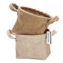 Sea Team Storage Baskets Organizer Box Bins in Jute and Cotton Linen Foldable with Handle Decorative for Home Toiletry Stationery Sundries Toys Jewerly Color Beige 14 * 17 * 16CM 2PCS