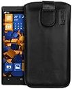 mumbi Borsa in vera pelle compatibile con Nokia Lumia 930, (Linguetta con funzione di retrazione, supporto estraibile), nero