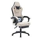 YAMABO Gaming Chair with Footrest Ergonomic High Back PC Chair Big and Tall Chair Breathable Fabric Office Chair Racing Style Computer Gamer Chair with Headrest and Lumbar Support for Adults (White)