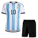 Messi 10 Argentena World Cup Football Jersey with Shorts (Kid's, Boy'&Men)(15-16 Years, Blue)
