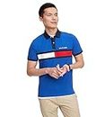 Tommy Hilfiger Men’s Short Sleeve Cotton Pique Flag Polo Shirt in Custom Fit, Mazarine Blue, X-Large