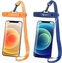 Universal Waterproof Phone Pouch Bag - 2Pack, Waterproof Case Compatible with iPhone 15 Pro Max/14/13/12/11/XR/X/SE/8/7, Galaxy S22/S21 Google Up to 7’’, IPX8 Dry Bag Vacation Essentials (Orange+Blue)