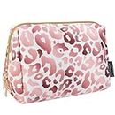 Aosbos Small Makeup Pouch Travel Size Makeup Bag Cosmetic Travel Bag Makeup Bags for Women Cosmetic Pouch Cosmetic Bags Makeup Case Make Up Bag for Purse Pink Leopard Print