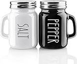 KITOME Salt and Pepper Shakers Set with Stainless Steel Lids and Handle (Black & White).
