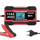ZOTIMO Heavy Duty 10-Amp Portable 12V/24V Car Battery Charger Red Auto Jump Starter with Trickle Function for Bike, Motorcycle, Truck, Rickshaw Fully Automatic with Temperature Compensation Maintainer