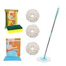 Combo Mop Stick |Rod Stick-with 360 Degree Rotating|Mops-Head |1 Rod Stick-with 3 Microfiber Refills|Sponge Wipe|Wet-Dry Mop|Green Pad|Mops|Mop Rod Stick|Mop for Floor Cleaning|Mop Rod|Spin Mop