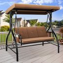 Outdoor 3-Person Patio Swing Chair Porch Swing with Adjustable Canopy Cushion