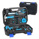 DNA Motoring 21 Piece Portable Household Hand Tools Kit 12 Volt Cordless Impact Drill/Driver Storage Tool Box (Blue) Plastic/Steel in Gray | Wayfair