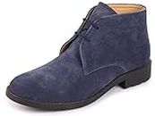 FAUSTO FST KI-8810 NAVY-42 Men's Navy Blue Suede Leather High Ankle Lace Up Chukka Boots (8 UK)