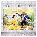 Beauty and The Beast Happy Birthday Theme Photography Backdrops Children Boys or Girls Birthday Party Photo Background 5X3FT Cake Table Banner Beauty and The Beast Engagement Party Decor Supplies