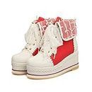 HILIB Women's Cute Lolita Boots Cosplay Brogue Wedge Boots, Red, 8
