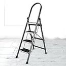 Plantex 4 Step Ladder for Home-Foldable Steel -Wide Anti Skid Steps - 5 Year Manufacturer Warranty (Gray & White)