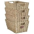 VonHaus Seagrass Storage Baskets, Set of 4 Hand-Woven Display Hampers - Bathroom Storage Baskets for Shelves - Nesting Natural Wicker Seagrass Baskets for Storage w/Handles for Bedroom & Home Office
