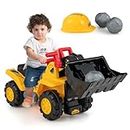Costzon Ride on Excavator, Construction Digger Pulling Cart with Helmet, 3 Toy Stones, Sound, Adjustable Bucket & Under Seat Storage, Pretend Play Outdoor Scooper, Gift for Toddler Boys & Girls