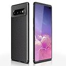 Pikkme Samsung Galaxy S10 Plus Back Cover | Rugged Carbon Fiber | Shock Proof | Matte Soft Silicon Flexible | Back Case for Samsung Galaxy S10 Plus (Black)