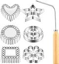 Fusiontec 7 Pieces Rosettes & Timbale Set, Rosette Timbale Aluminum Waffle Molds with Wooden Handle, Homemade Swedish Mold for Rosette Bunuelos Cookie