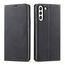 QLTYPRI Case for Samsung Galaxy S21 FE 5G, Premium PU Leather Cover TPU Bumper with Card Holder Kickstand Hidden Magnetic Adsorption Flip Wallet Case Cover for Samsung Galaxy S21 FE 5G - Black