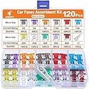 JOREST 120Pcs Car Fuse Kit - Replacement Fuses Assortment Kit for Car/RV/Truck/Motor (2Amp 3A 5A 7.5A 10A 15A 20A 25A 30A 35A 40A) - Micro Blade Fuses Automotive (Low Profile Mini Fuse) +1Fuse Puller