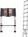 DayPlus Telescopic Ladder, Stainless Steel, 8.2 ft (2.6 m), Folding Ladder, Easy to Carry, Lightweight, Multi-Functional, Load Capacity 330.7 lbs (150 kg), Auto Lock, Safety Lock, Sliding Type, Stainless Steel Ladder, Indoor and Outdoor Use, Japanese Instruction Manual (English Language Not Guaranteed)