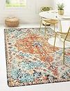 Lahome Bohemian Floral Medallion Area Rug - 5x7 Oriental Distressed Large Bedroom Rug, Soft Non-Slip Washable Dining Room Mat Indoor Throw Nursery Floor Carpet for Guest Room Entryway
