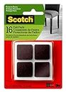 Scotch Felt Furniture Pads, 16 Square Felt Pads for Hardwood Floors, 1" (SP854-NA), Brown
