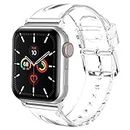 iiteeology Compatible with Apple Watch Band 38mm 40mm 41mm, Women Transparent Clear Soft Silicone Sports iWatch Band Strap for Apple Watch Series 9/8/7/6/SE/5/4/3/2/1, Clear Band + Silver Connector