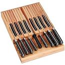 Eltow In-Drawer 16 Knife Block Bamboo Organizer - Drawer Knife Set Storage with Safety Slots for 16 Knives and Knife Sharpener - Cutlery Set Holder Elegantly Crafted from Moso Bamboo
