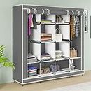 Maison & Cuisine Collapsible Wardrobe for Clothes with 12 Shelves 2 Hanger(Non Woven Febric 90GSM, Metal Rod 165.5X42.5X166cm)(88170, Grey)