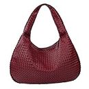 Baonat Woven Bag Leather Hobo handbags for Women, Top-handle Shoulder Tote Braided Bag Underarm Purse, Wine Red