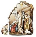 Joseph's Studio by Roman - 7-Piece Nativity Set with Back Wall, Includes Holy Family, Angel, Shepherd and Sheep, 12.25" H, Resin and Stone, Decorative Figures