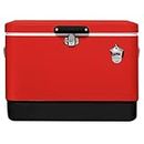 FSE Retro Metal Cooler, 80 Can/54 Qt. Capacity, Hard-Sided, Two Tone, Holds Up to 80 Beverage Cans, Metal Construction with Plastic Lining, Red/Black