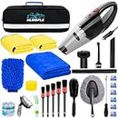 HLWDFLZ 30PCS Car Wash Cleaning Kit - High Power Portable Car Vacuum Cleaner, Car Interior and Exterior Detailing Set with Cleaning Gel, Duster, Brush, Towels, Wash Mitt