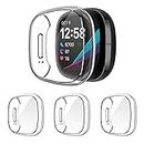 Suoman Compatible with Fitbit Sense/Versa 3 Screen Protector Case, 3-Pack Soft Plated TPU All-Around Protective Bumper Cover for Fitbit Sense/Versa 3 Smartwatch - Clear+Clear+Clear