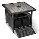 Sundale Outdoor Umbrella Stand with 2 Weight Bags, Patio 22 in Wicker Side Table with Umbrella Hole, All Weather Small Rattan Umbrella Base for Deck Yard Poolside Porch, Charcoal Gray