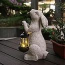 REYISO Garden Statues Rabbit with Solar Lights-Mothers Day Outdoor Rabbit Decor for Lawn, Balcony-Yard Garden&Patio Decor, Unique Housewarming&Garden Gifts for Mom Grandma