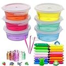 Promote Trader DIY Jelly Kit with 6 Crystal Slime and 12 Air Dry Clay Combo with Free Glitter and Tools for Kids Boys and Girls Art and Craft Kit Clay Dough for Kids