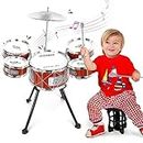 Toddler Drum Set Musical Toy Drum Set for Kids Rock Jazz Drum Kit with Stool, 2 Drum Sticks and 5 Small Drums Toys for 3 4 5 Year Old Boys Girls Gifts Ages 3-5