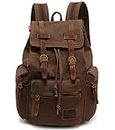 HuaChen Vintage Canvas Backpack,17" Laptop Backpacks Rucksack,Shoulder Travel Camping Hiking Backpacks for Men Women (M32_Coffee_Large)