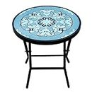BACKYARD EXPRESSIONS PATIO · HOME · GARDEN 906191 Folding Glass Patio Side Table-Mosaic Pattern-18 Inch, Blue