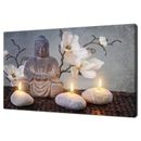 Meditierende Buddha Kerzen Zen Blumen Leinwand Druck Wandkunst