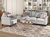 HAUSHECK 2 Piece Living Room Sets Furniture Including 3-Seat Single, Upholstered Loveseat Mini Couch and Armchair Sofa Chair for Small Space, Office, Light Grey