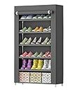 AYSIS Multipurpose Portable Folding Shoes Rack 6 Tiers Multi-Purpose Shoe Storage Organizer Cabinet Tower with Iron and Nonwoven Fabric with Zippered Dustproof Cover (6_Grey)(Shoes Rack for Home)