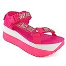 Juicy Couture Platform Sandals Open Toe Ankle Strap Flatform Wedge Casual Sandal, Pink-izora, 10